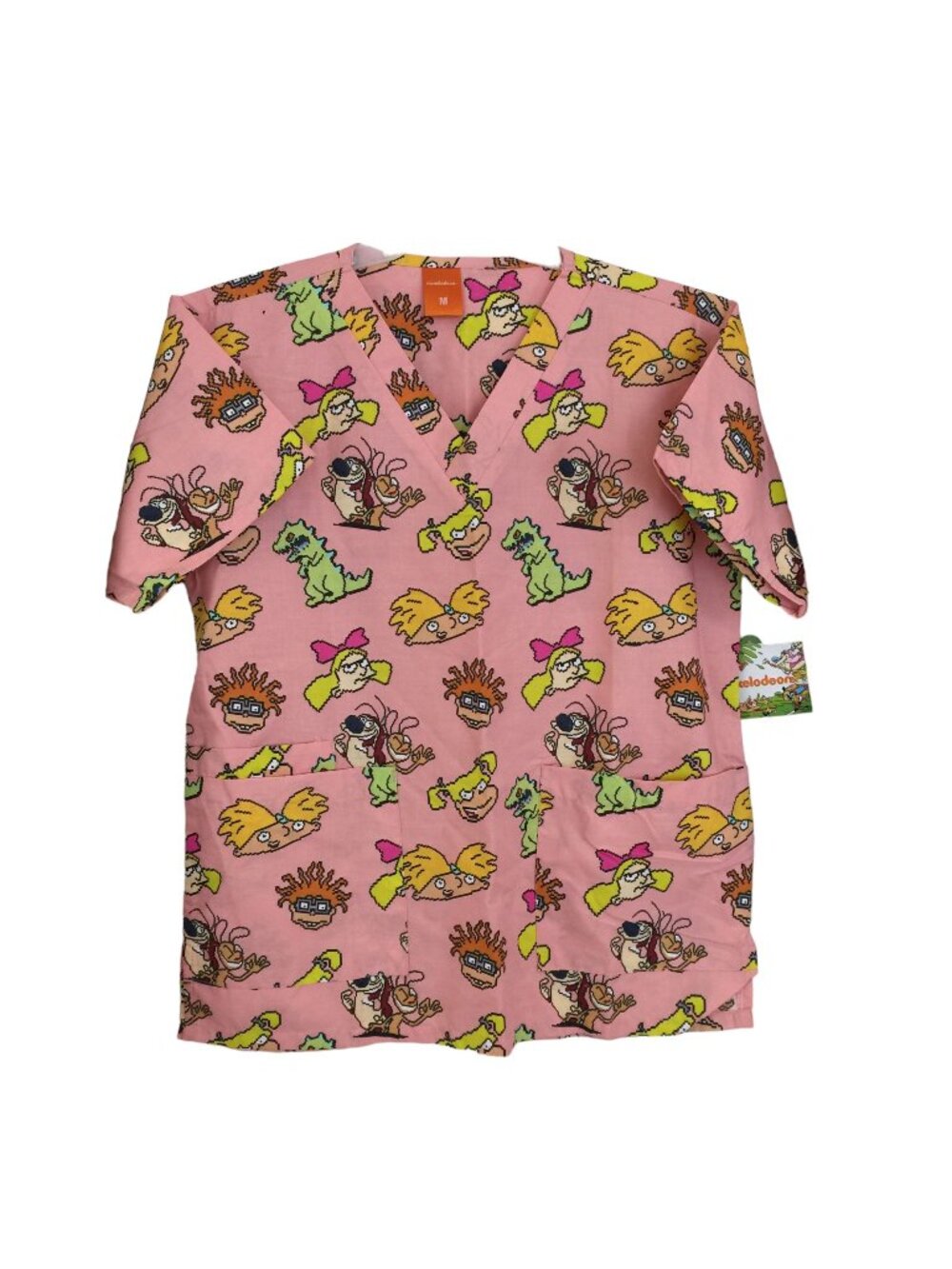 NICKELODEON Character Pink Scrub Top Size M Reptar Angelica Arnold Chuckie